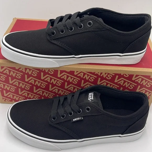 Vans Men’s Canvas Sneakers Classic Low-Top Design Atwood (Canvas) Black/White - Picture 2 of 16